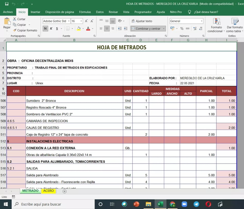 Trabajo final de Metrados en obras de Edificación- Meregildo de la Cruz Karla