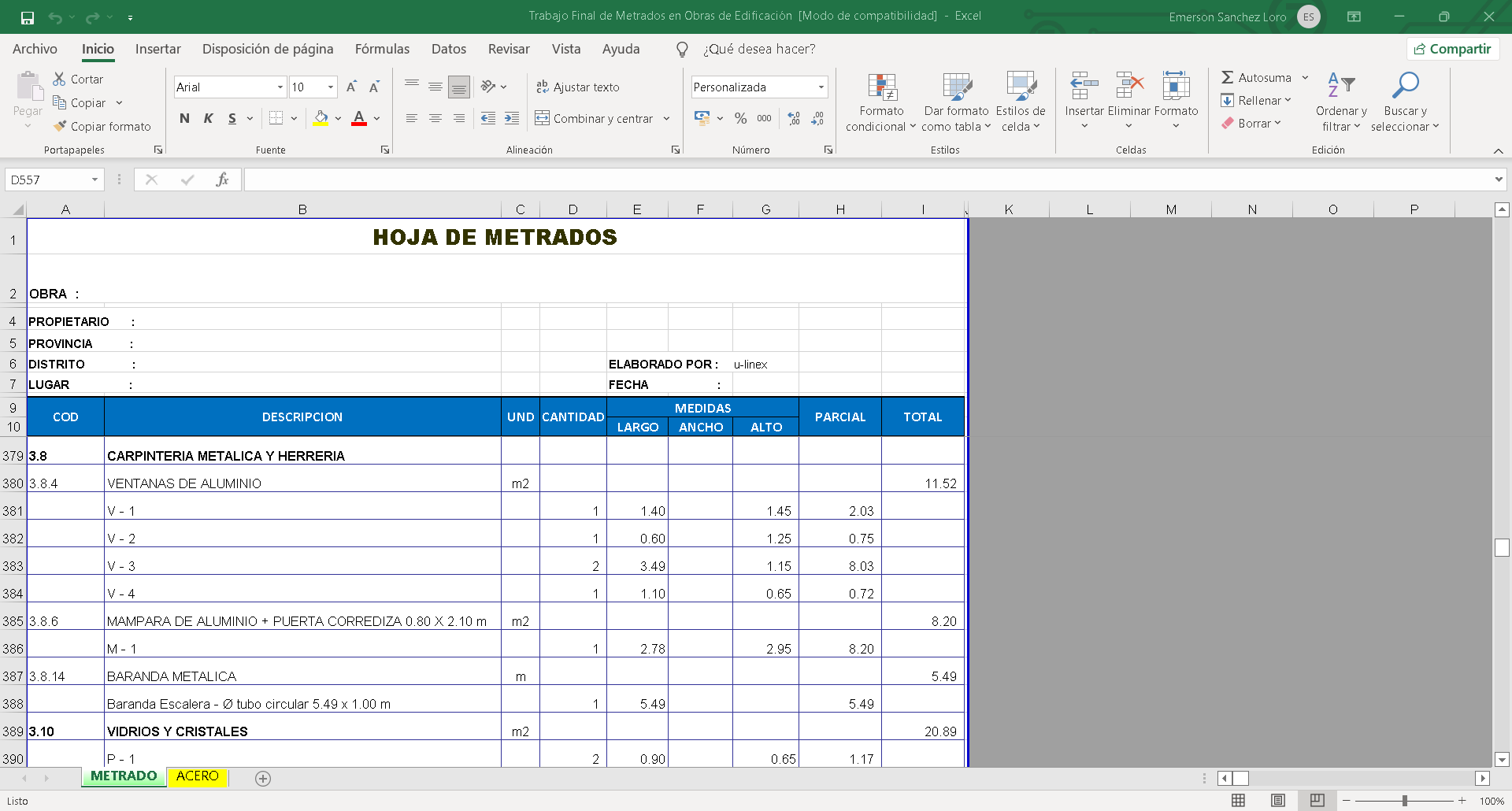 Trabajo Final de Metrados en Obras de Edificación